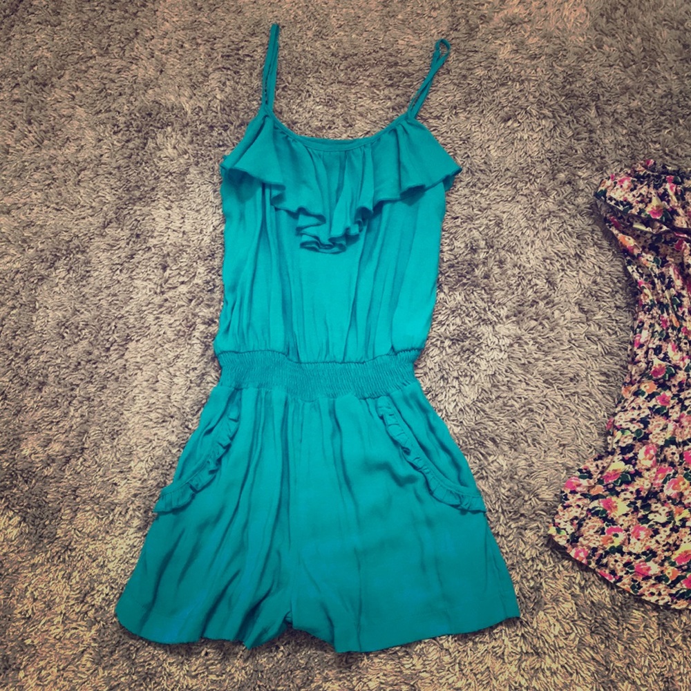 Teal ruffle romper/cover up